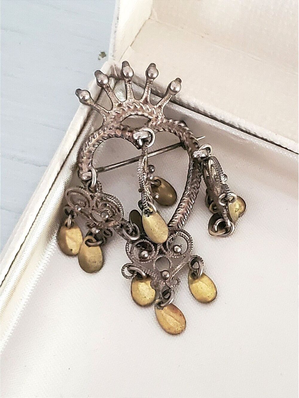 Vintage Norwegian Sterling Silver Solje Crowned Heart Wedding Brooch